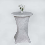 Metallic Spandex 36" Fitted Glitter Round Cocktail Table Cover Silver - Stretch Fit for High Top Tables