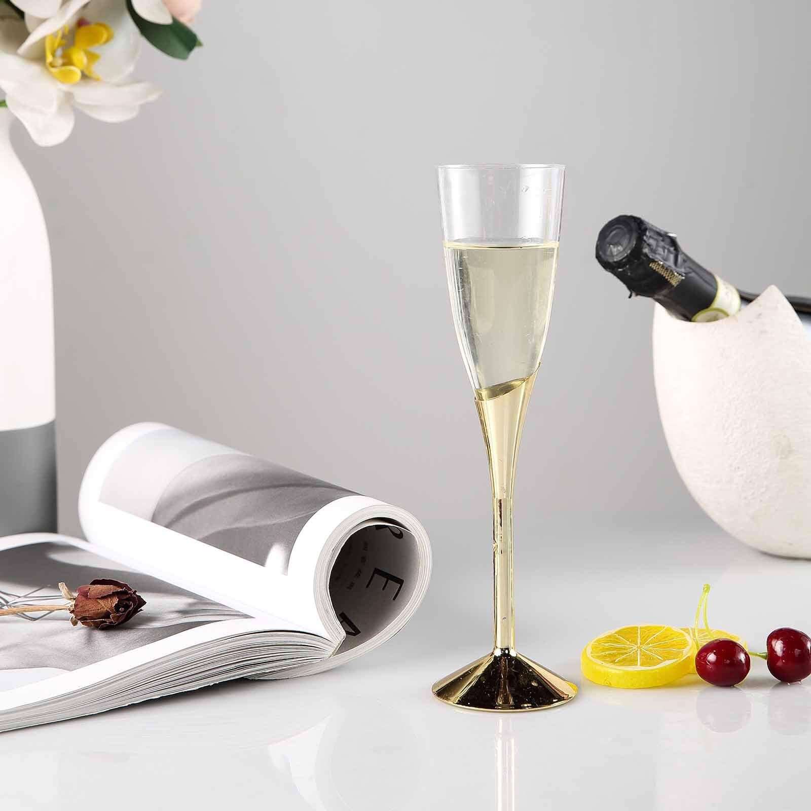 6-Pack Plastic Champagne Flutes Clear/Gold - Stylish Disposable Glasses for Toasts 5oz