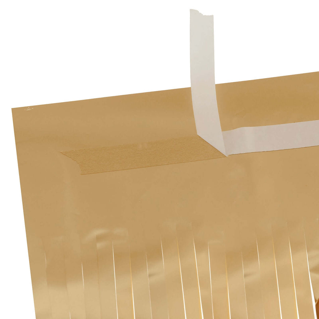 Metallic Foil Fringe Table Skirt Matte Gold with Self Adhesive Backing - Durable Tinsel Skirt for Parties 30"x9ft