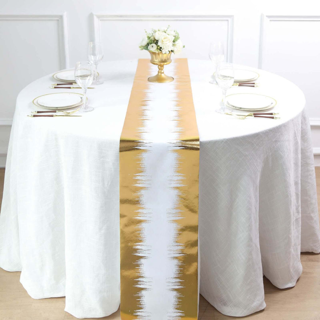 Disposable Table Runner Roll 108" Metallic Gold Foil Icicle Pattern - Stylish Non-Woven Table Decor for Special Occasions