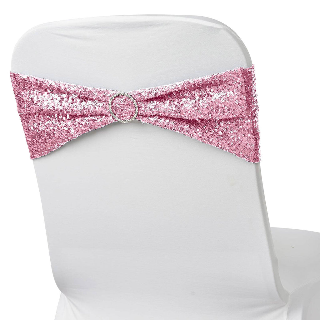 5 Pack Sequin Spandex Chair Sashes Pink - Stretch Chair Bands 6"x15"