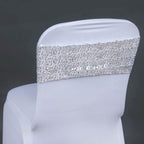 5 Pack Sequin Spandex Chair Sashes Silver - Stretch Chair Bands 6"x15"