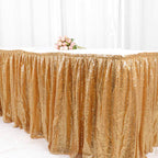 Sequin 17ft Table Skirt Gold - Pleated Satin With Top Velcro Strip - Glitzy Event Decoration
