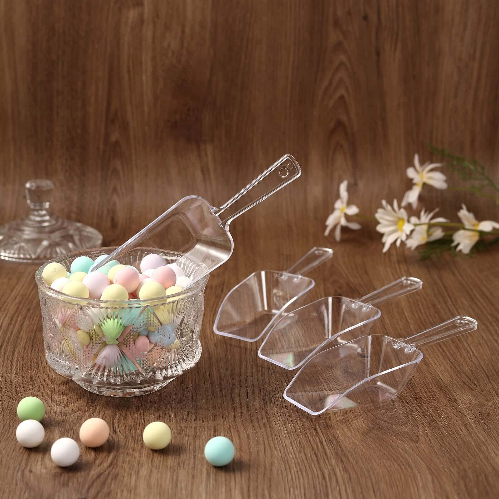 6-Pack Candy Scoops Kitchen Ice Scoop Design Clear - Plastic Disposable Supplies for Bar and Buffet Use 6"