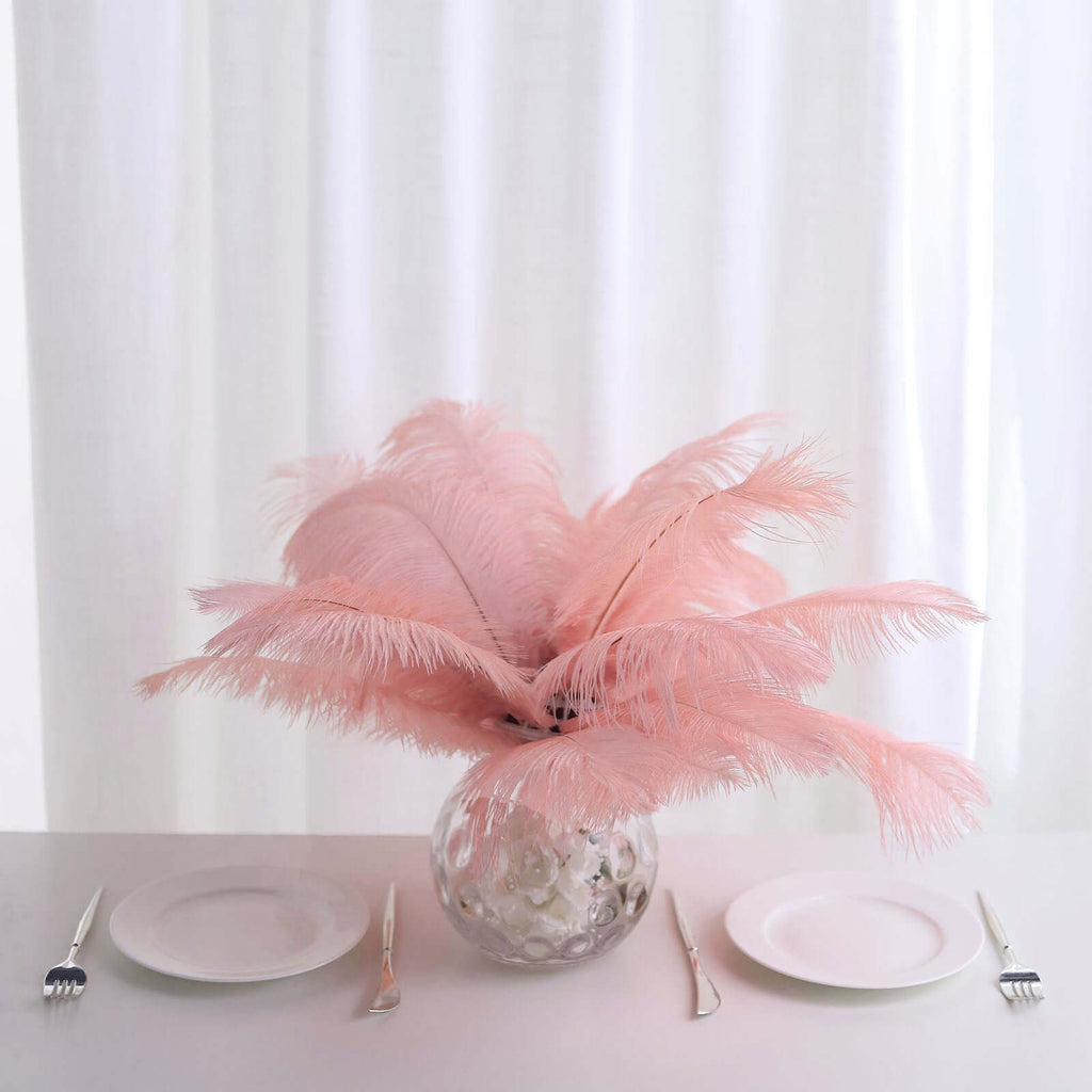 12 Pack 13"-15" Rose Gold Natural Plume Real Ostrich Feathers, DIY Centerpiece Fillers