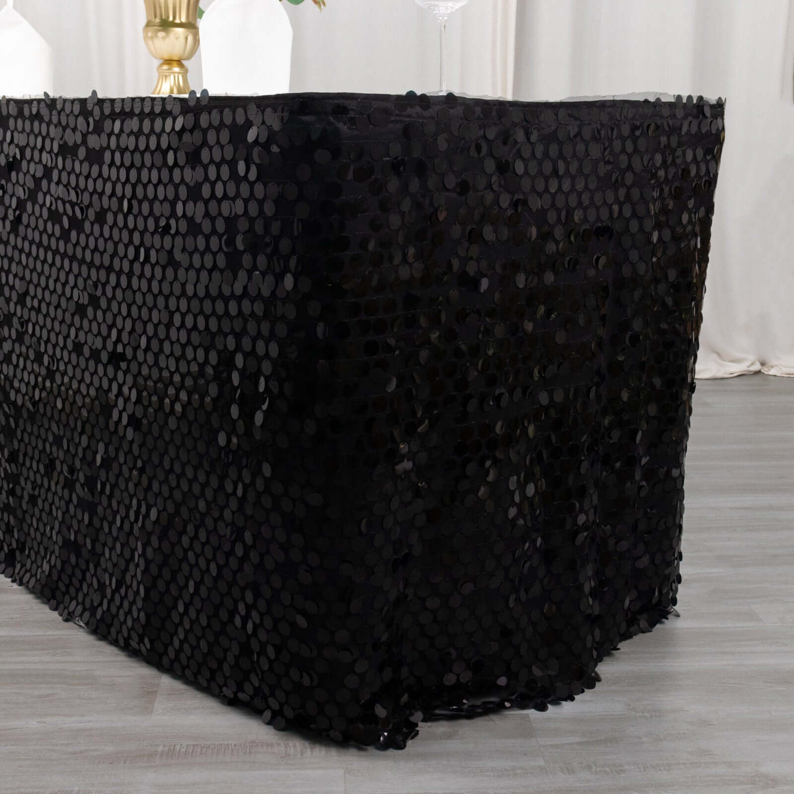 Payette Sequin 21ft Table Skirt Black - Dual Layered Satin Table Cover - Bell Racket Store