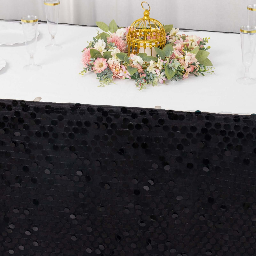 Payette Sequin 21ft Table Skirt Black - Dual Layered Satin Table Cover - Bell Racket Store