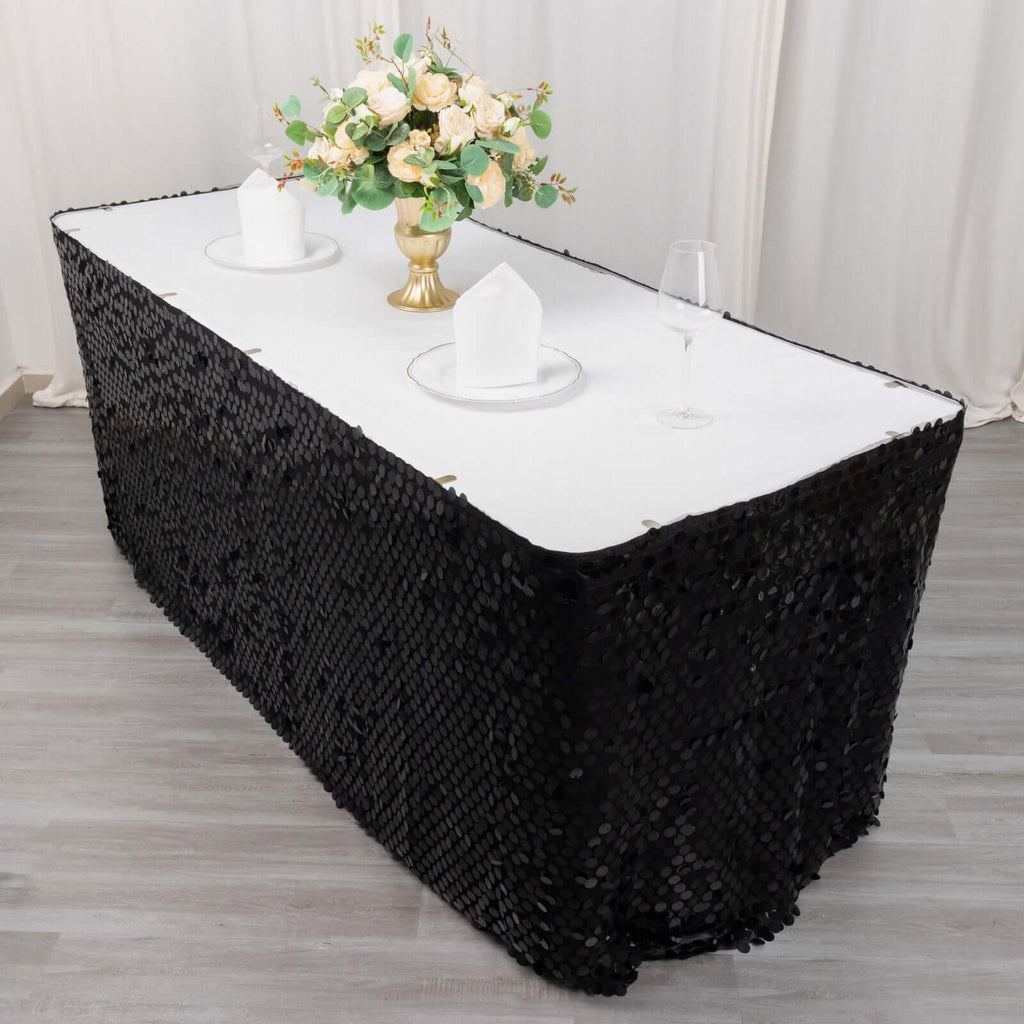 Payette Sequin 21ft Table Skirt Black - Dual Layered Satin Table Cover - Bell Racket Store