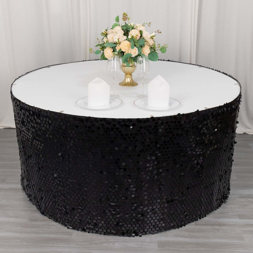 Payette Sequin 21ft Table Skirt Black - Dual Layered Satin Table Cover - Bell Racket Store