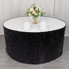 Payette Sequin 21ft Table Skirt Black - Dual Layered Satin Table Cover - Bell Racket Store