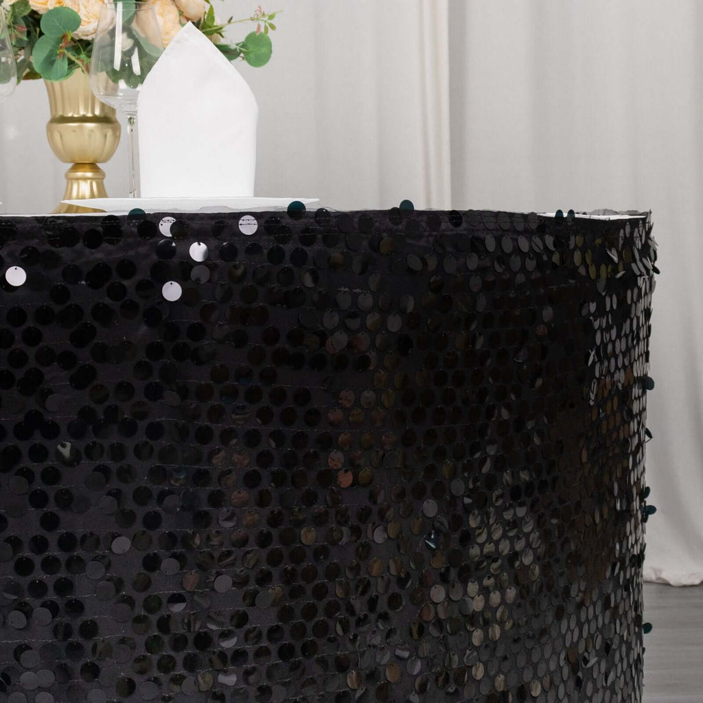 Payette Sequin 21ft Table Skirt Black - Dual Layered Satin Table Cover - Bell Racket Store