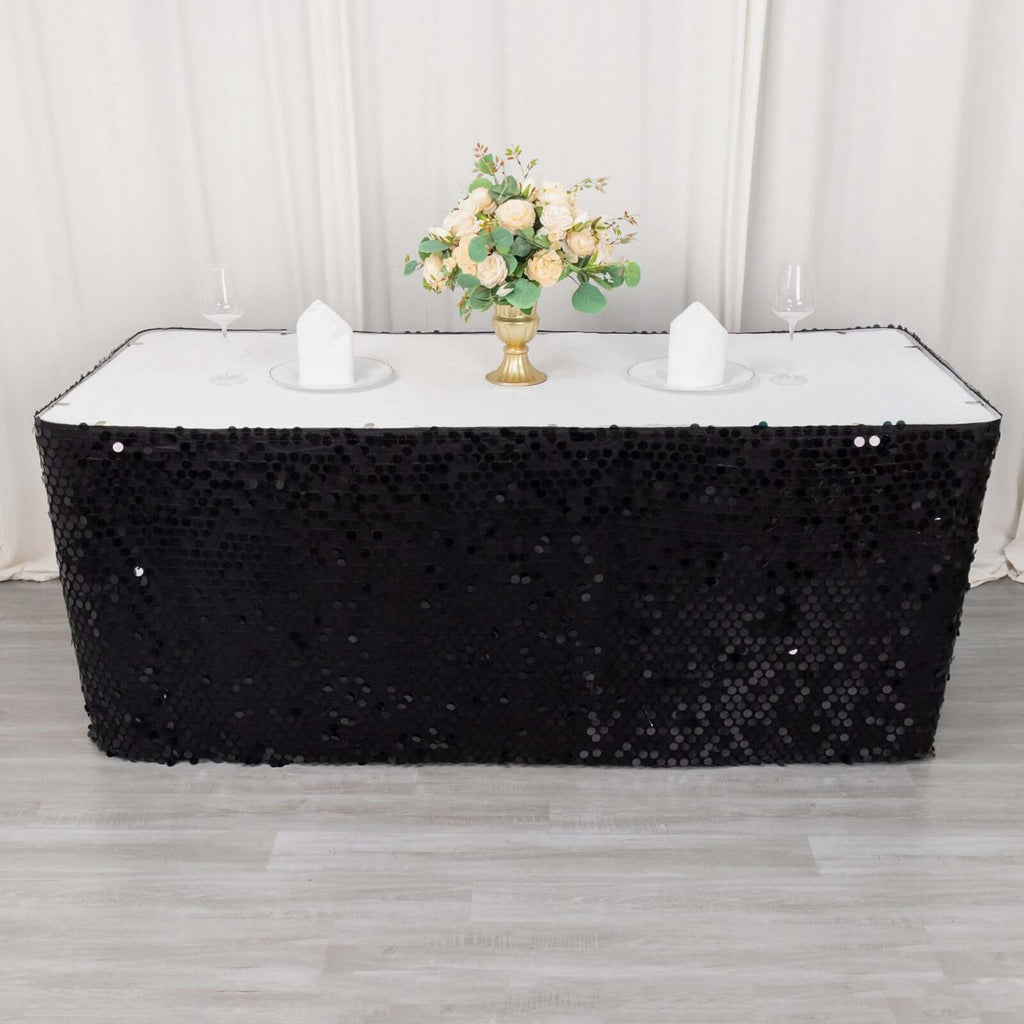 Payette Sequin 21ft Table Skirt Black - Dual Layered Satin Table Cover - Bell Racket Store