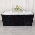 Payette Sequin 21ft Table Skirt Black - Dual Layered Satin Table Cover - Bell Racket Store