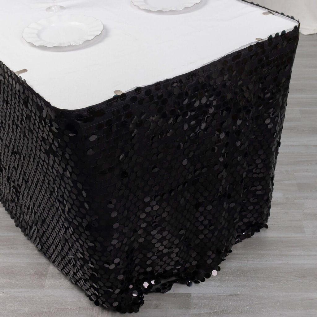 Payette Sequin 21ft Table Skirt Black - Dual Layered Satin Table Cover - Bell Racket Store