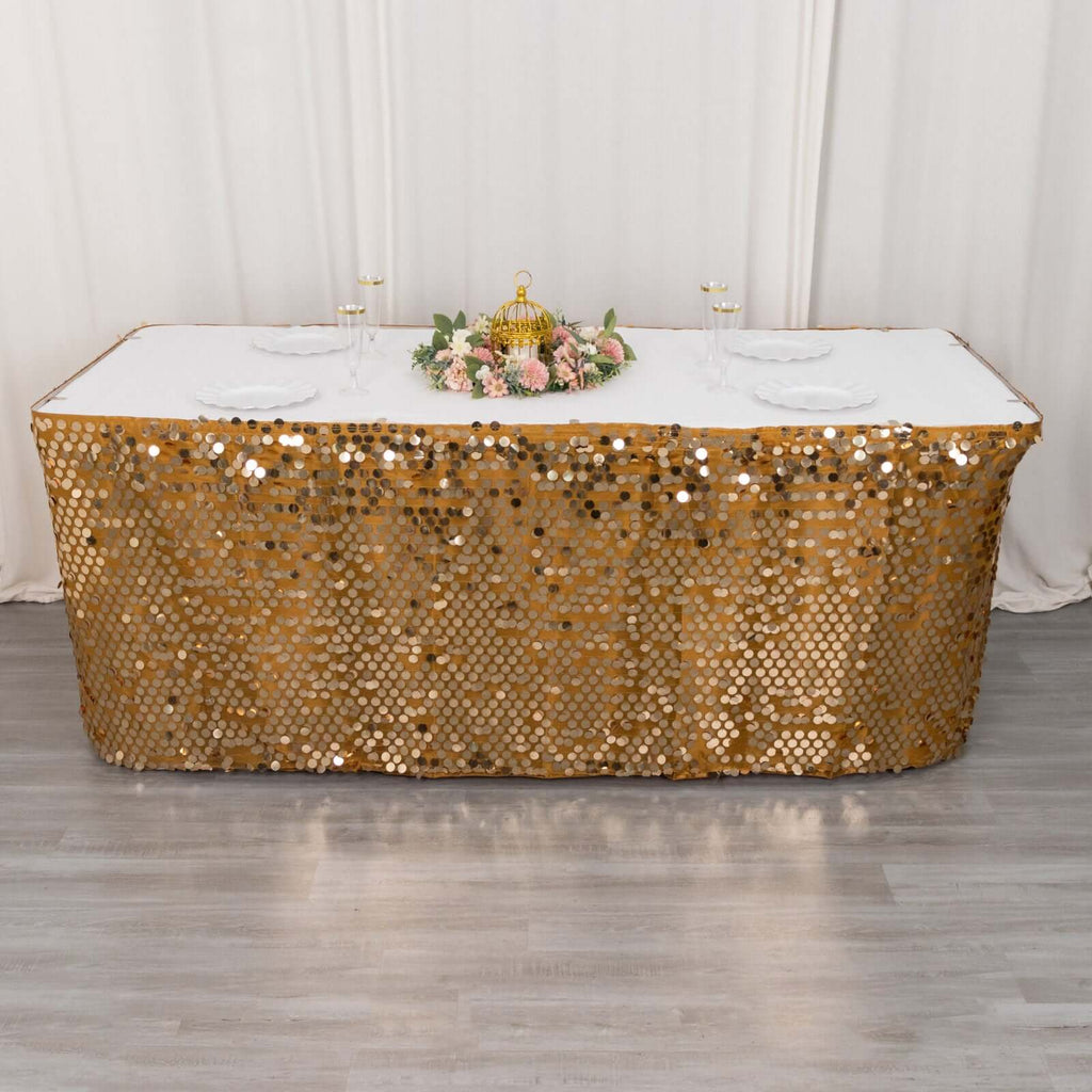 Payette Sequin 21ft Table Skirt Gold - Dual Layered Satin for Shimmering Event DÃ©cor - Bell Racket Store