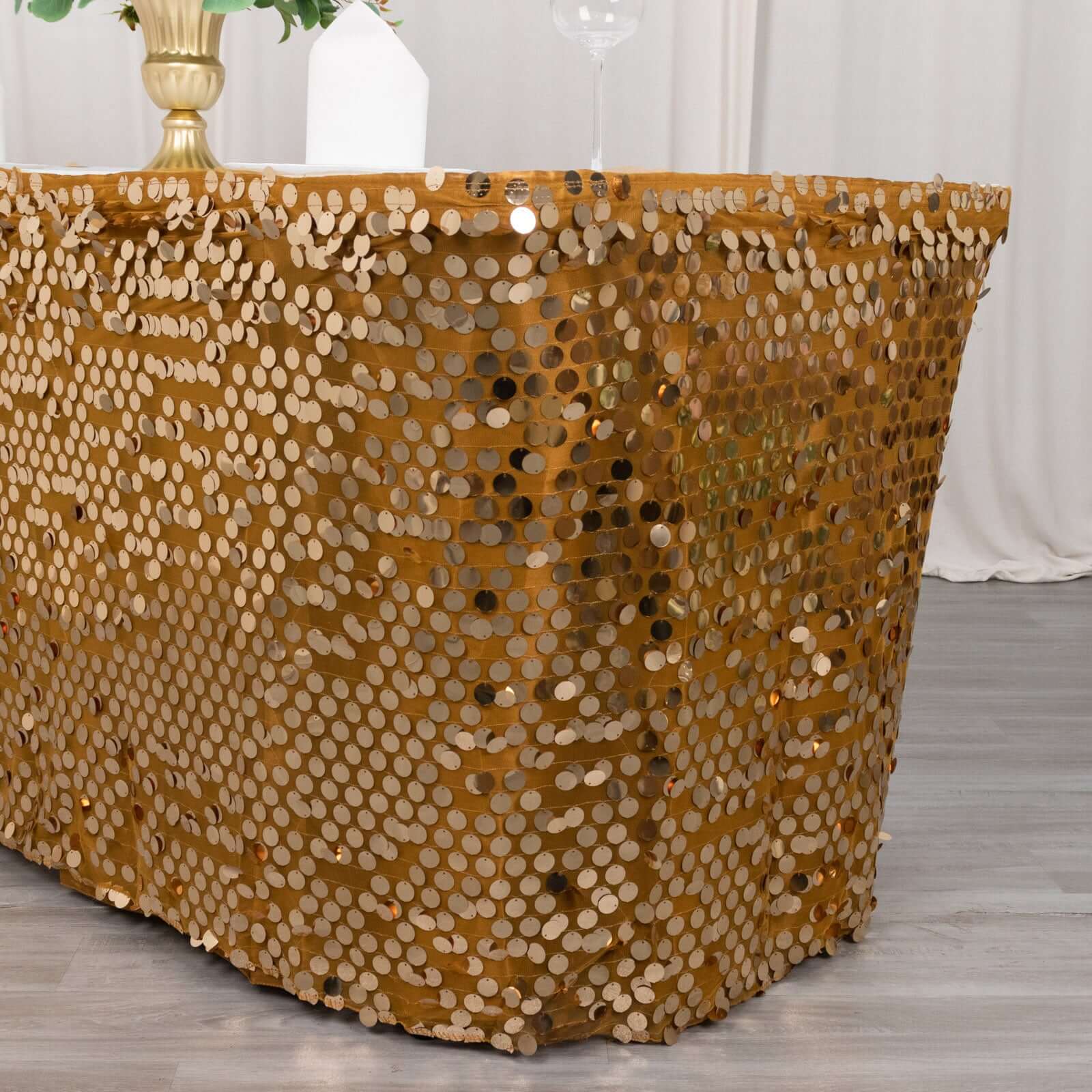 Payette Sequin 21ft Table Skirt Gold - Dual Layered Satin for Shimmering Event DÃ©cor - Bell Racket Store