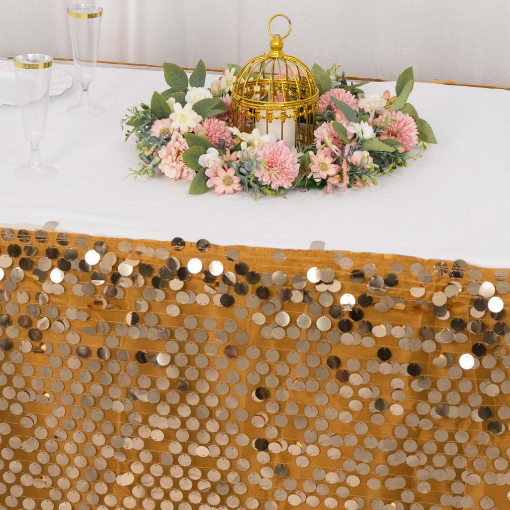 Payette Sequin 21ft Table Skirt Gold - Dual Layered Satin for Shimmering Event DÃ©cor - Bell Racket Store