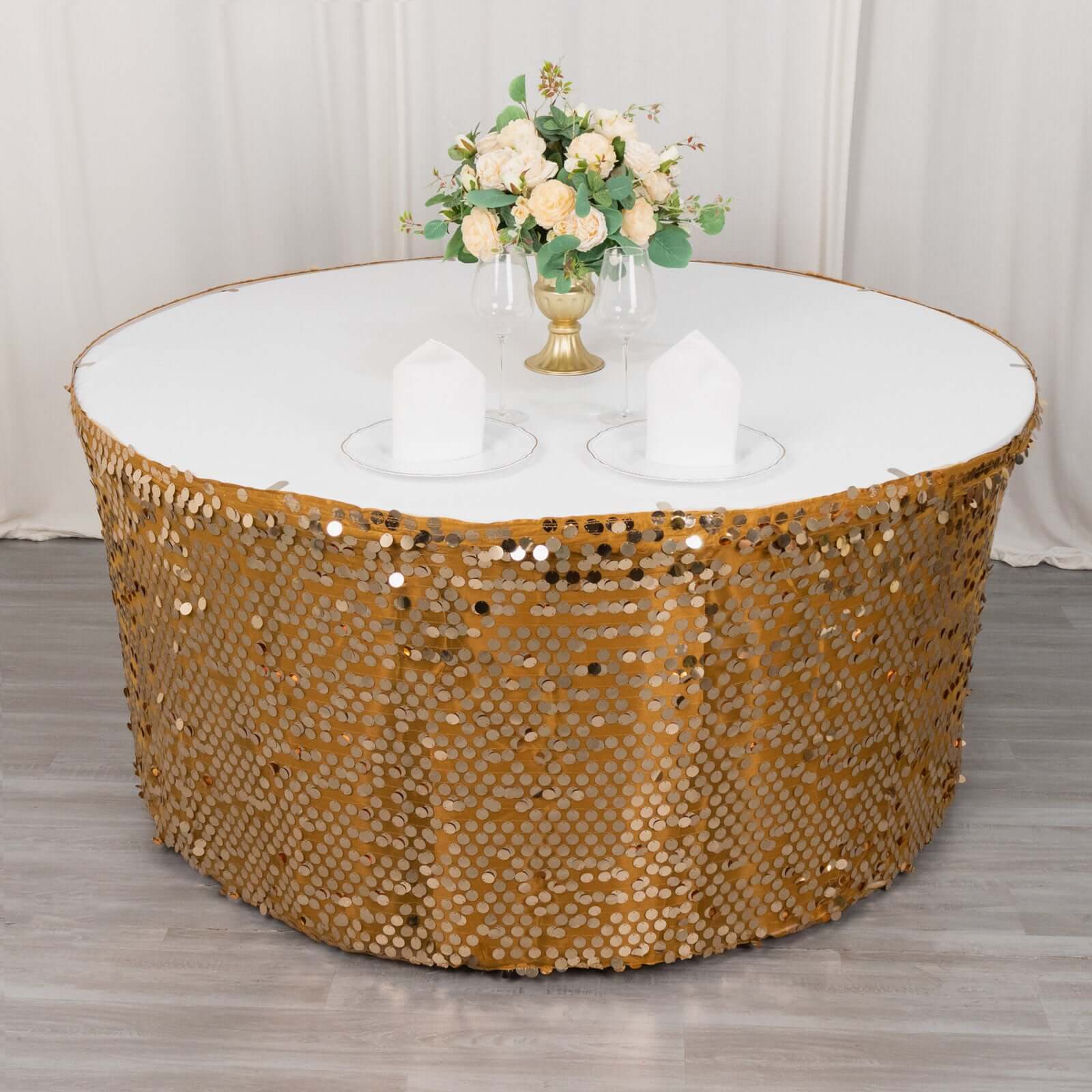 Payette Sequin 21ft Table Skirt Gold - Dual Layered Satin for Shimmering Event DÃ©cor - Bell Racket Store