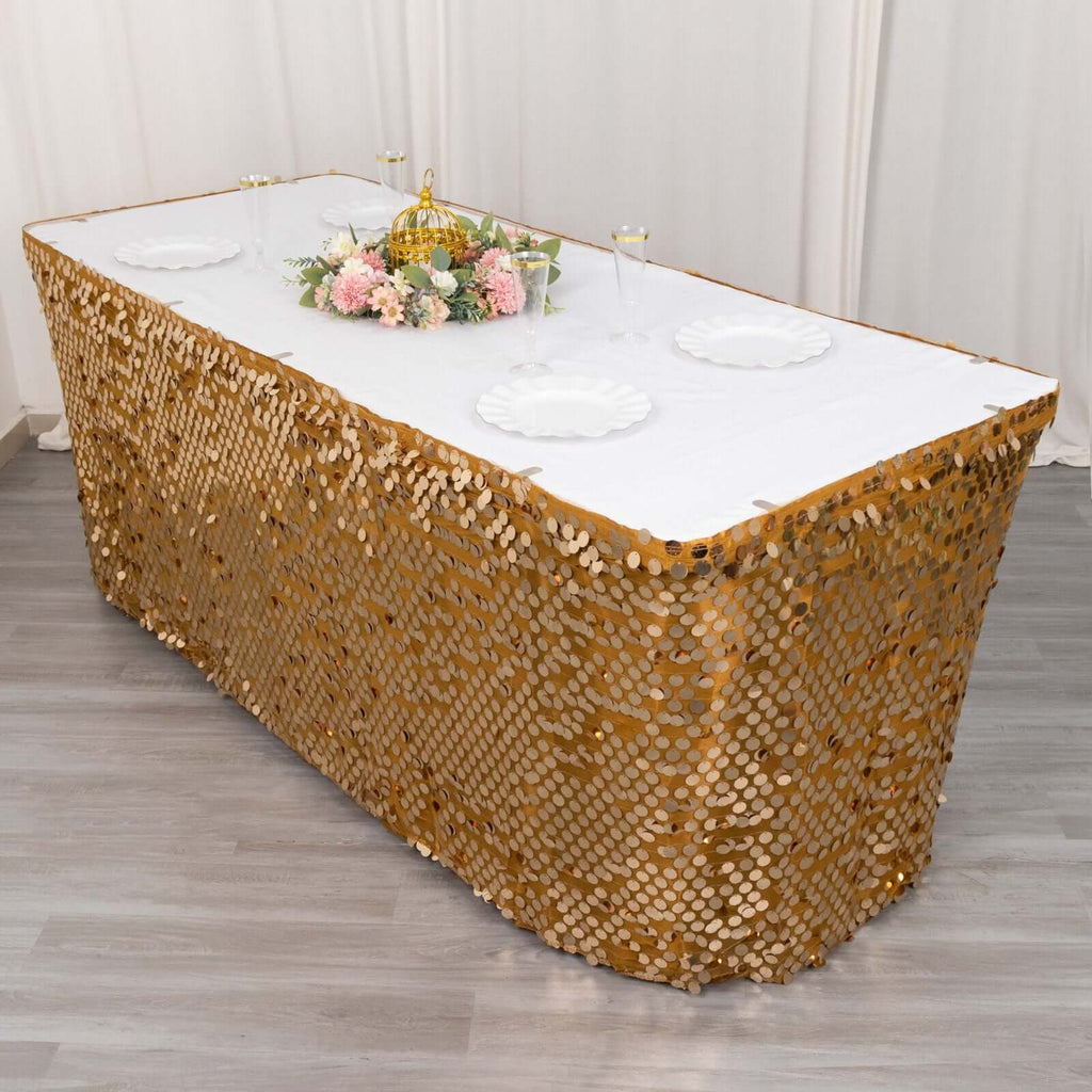 Payette Sequin 21ft Table Skirt Gold - Dual Layered Satin for Shimmering Event DÃ©cor - Bell Racket Store