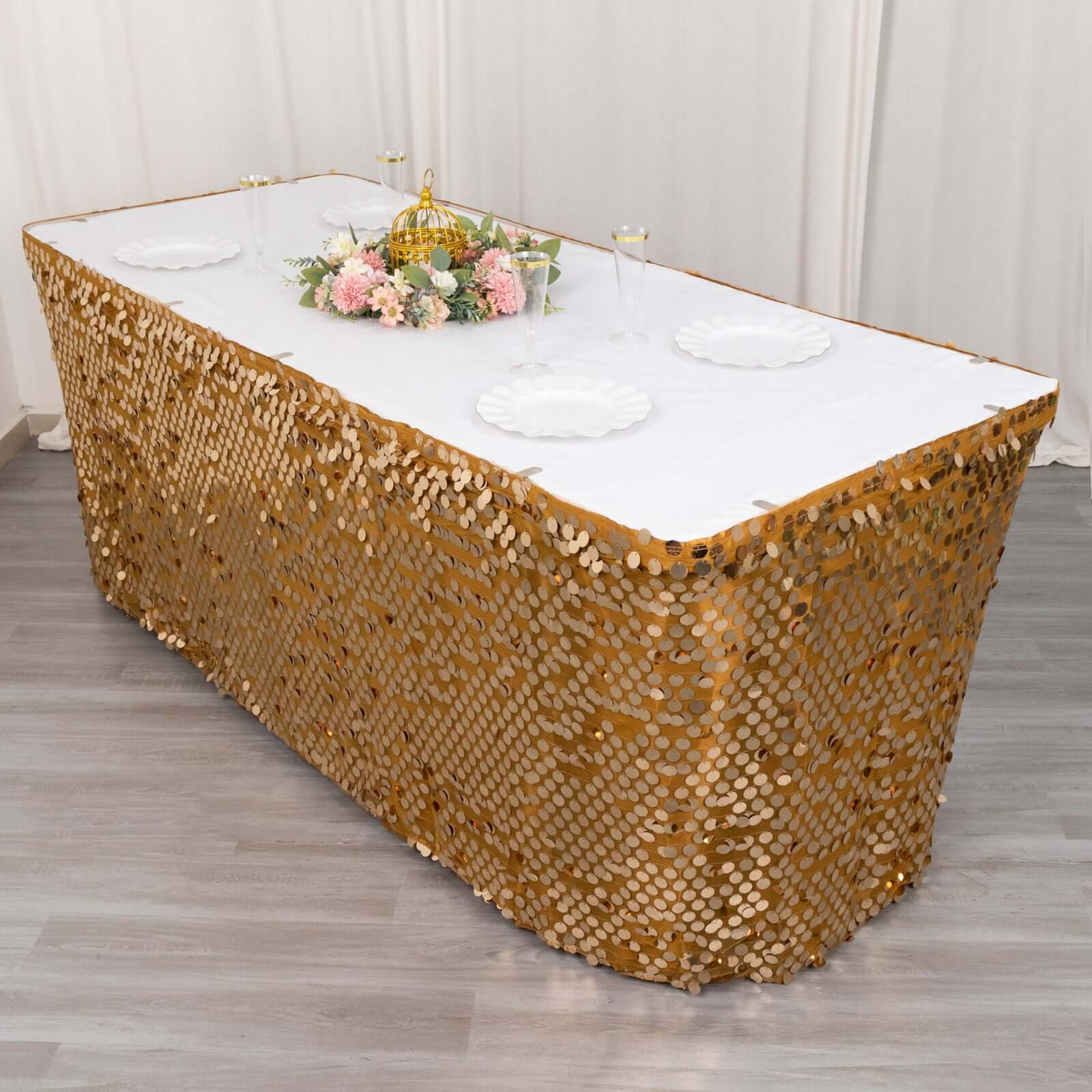 Payette Sequin 21ft Table Skirt Gold - Dual Layered Satin for Shimmering Event DÃ©cor - Bell Racket Store