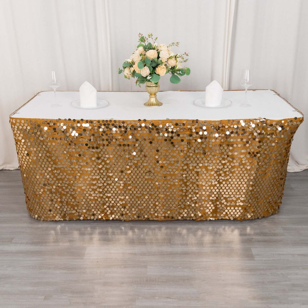 Payette Sequin 21ft Table Skirt Gold - Dual Layered Satin for Shimmering Event DÃ©cor - Bell Racket Store