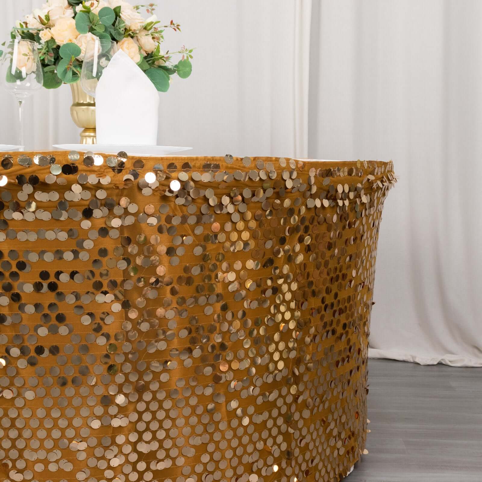Payette Sequin 21ft Table Skirt Gold - Dual Layered Satin for Shimmering Event DÃ©cor - Bell Racket Store