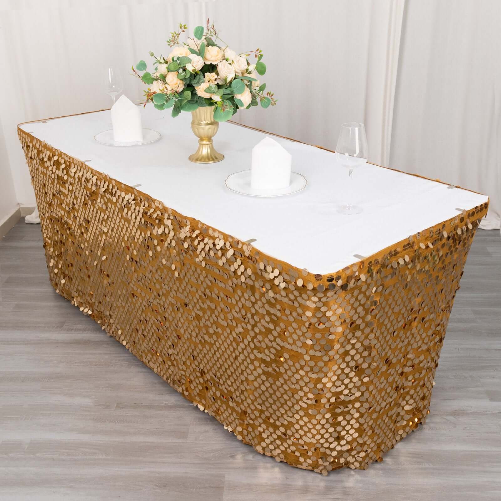 Payette Sequin 21ft Table Skirt Gold - Dual Layered Satin for Shimmering Event DÃ©cor - Bell Racket Store
