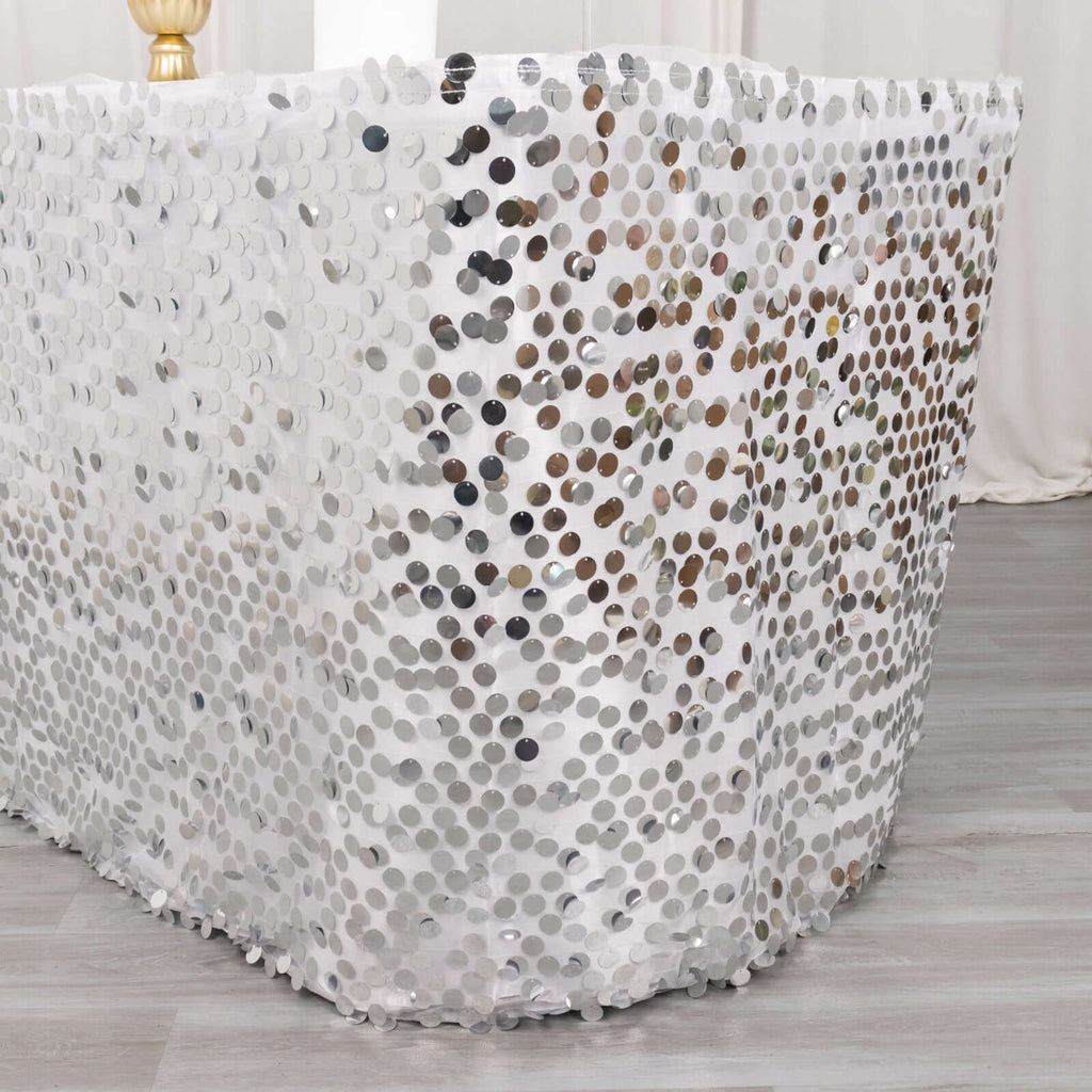 Payette Sequin 21ft Table Skirt Silver - Dual Layered Satin Table Cover - Bell Racket Store
