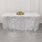 Payette Sequin 21ft Table Skirt Silver - Dual Layered Satin Table Cover - Bell Racket Store
