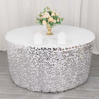Payette Sequin 21ft Table Skirt Silver - Dual Layered Satin Table Cover - Bell Racket Store