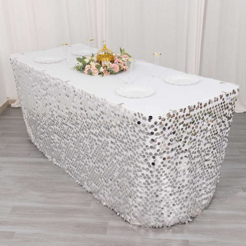 Payette Sequin 21ft Table Skirt Silver - Dual Layered Satin Table Cover - Bell Racket Store