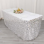 Payette Sequin 21ft Table Skirt Silver - Dual Layered Satin Table Cover - Bell Racket Store