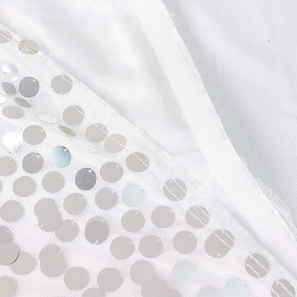 Payette Sequin 21ft Table Skirt Silver - Dual Layered Satin Table Cover - Bell Racket Store