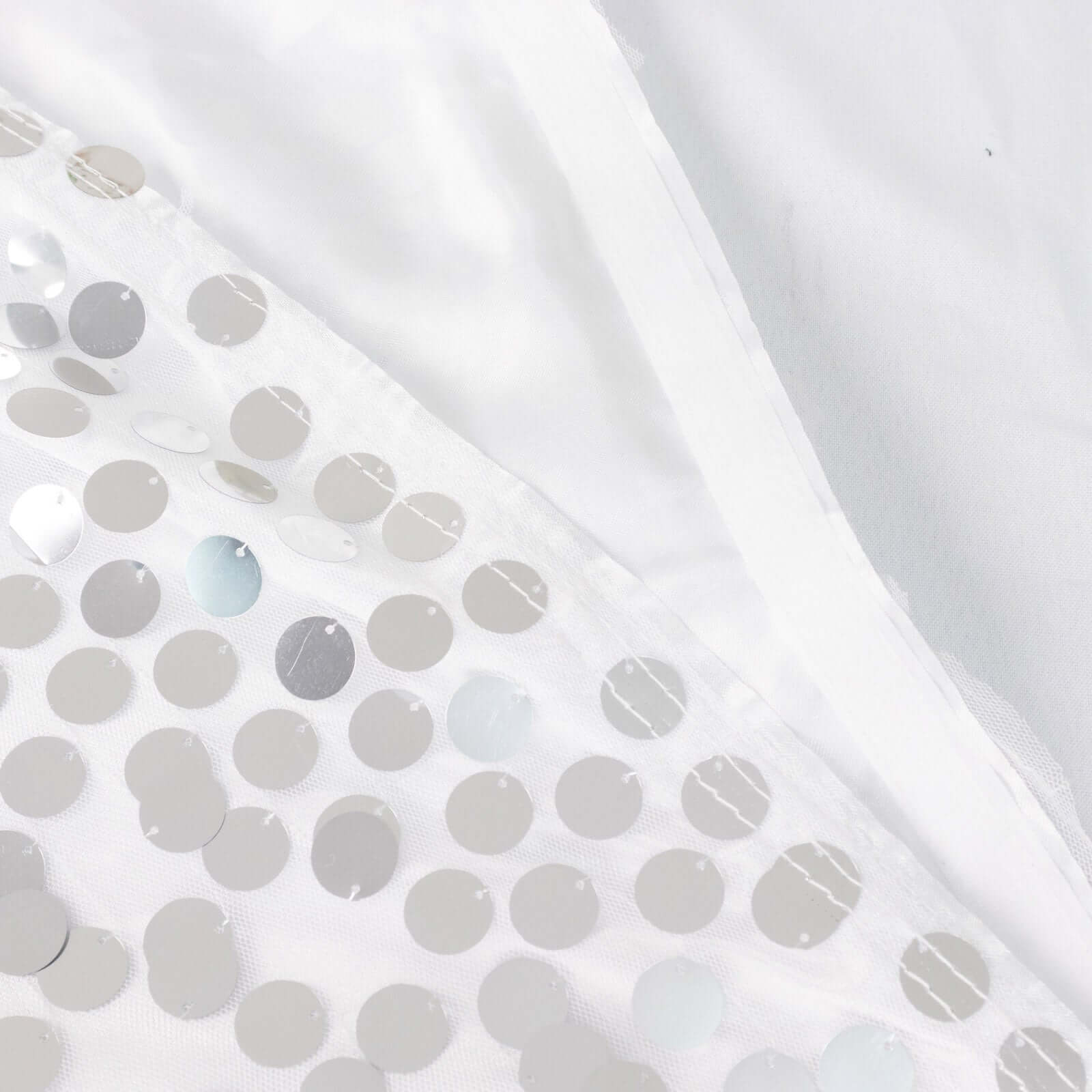 Payette Sequin 21ft Table Skirt Silver - Dual Layered Satin Table Cover - Bell Racket Store