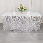 Payette Sequin 21ft Table Skirt Silver - Dual Layered Satin Table Cover - Bell Racket Store