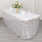 Payette Sequin 21ft Table Skirt Silver - Dual Layered Satin Table Cover - Bell Racket Store