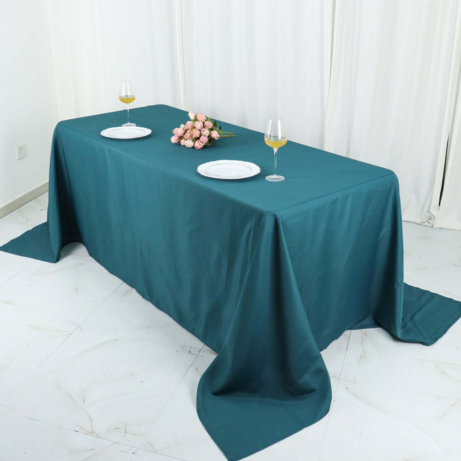 Polyester 90"x132" Rectangle Tablecloth Peacock Teal - Seamless Wrinkle-Resistant Table Cover