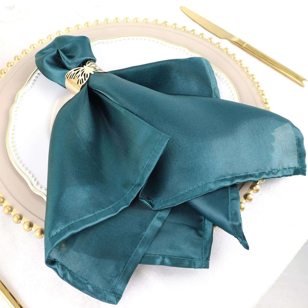 5 Pack Satin 20"x20" Napkins Peacock Teal - Luxurious Shine & Smooth Dinner Napkins