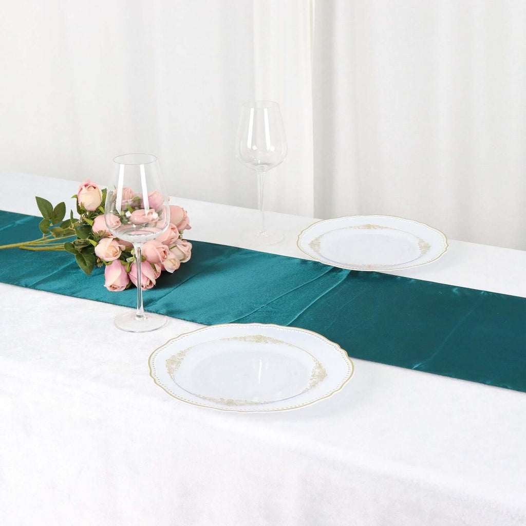 Satin 12"x108" Table Runner Peacock Teal - Stylish Table Linen