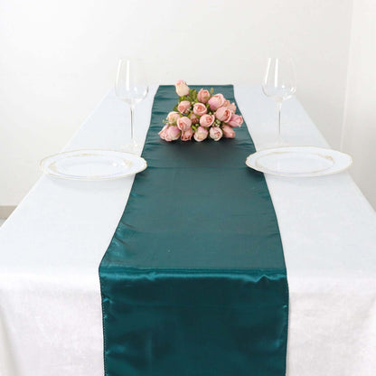 Satin 12"x108" Table Runner Peacock Teal - Stylish Table Linen