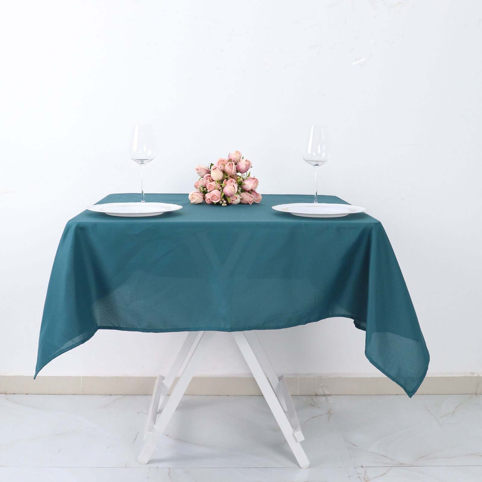 Polyester Square 54"x54" Tablecloth Peacock Teal - Wrinkle-Resistant & Durable Table Cover