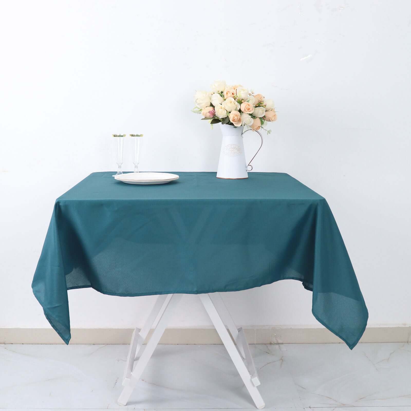 Polyester Square 54"x54" Tablecloth Peacock Teal - Wrinkle-Resistant & Durable Table Cover