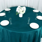 Taffeta 132" Round Tablecloth Peacock Teal - Seamless Accordion Crinkle Table Cover
