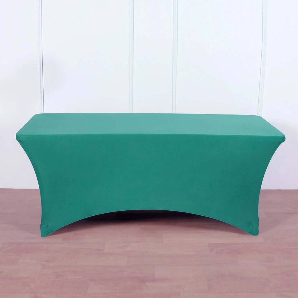 Stretch Spandex 6ft Rectangle Tablecloth Peacock Teal - Durable Form-Fitting Table Cover