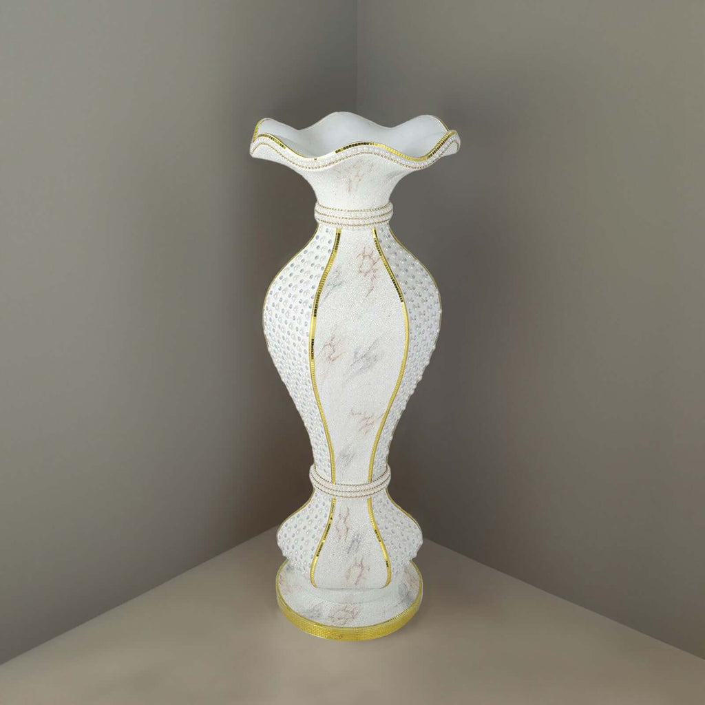 40" Shimmering Gold Glittered Marble Design Flower Pot Vase With Pearls and Mirror Mosaic Embellishment