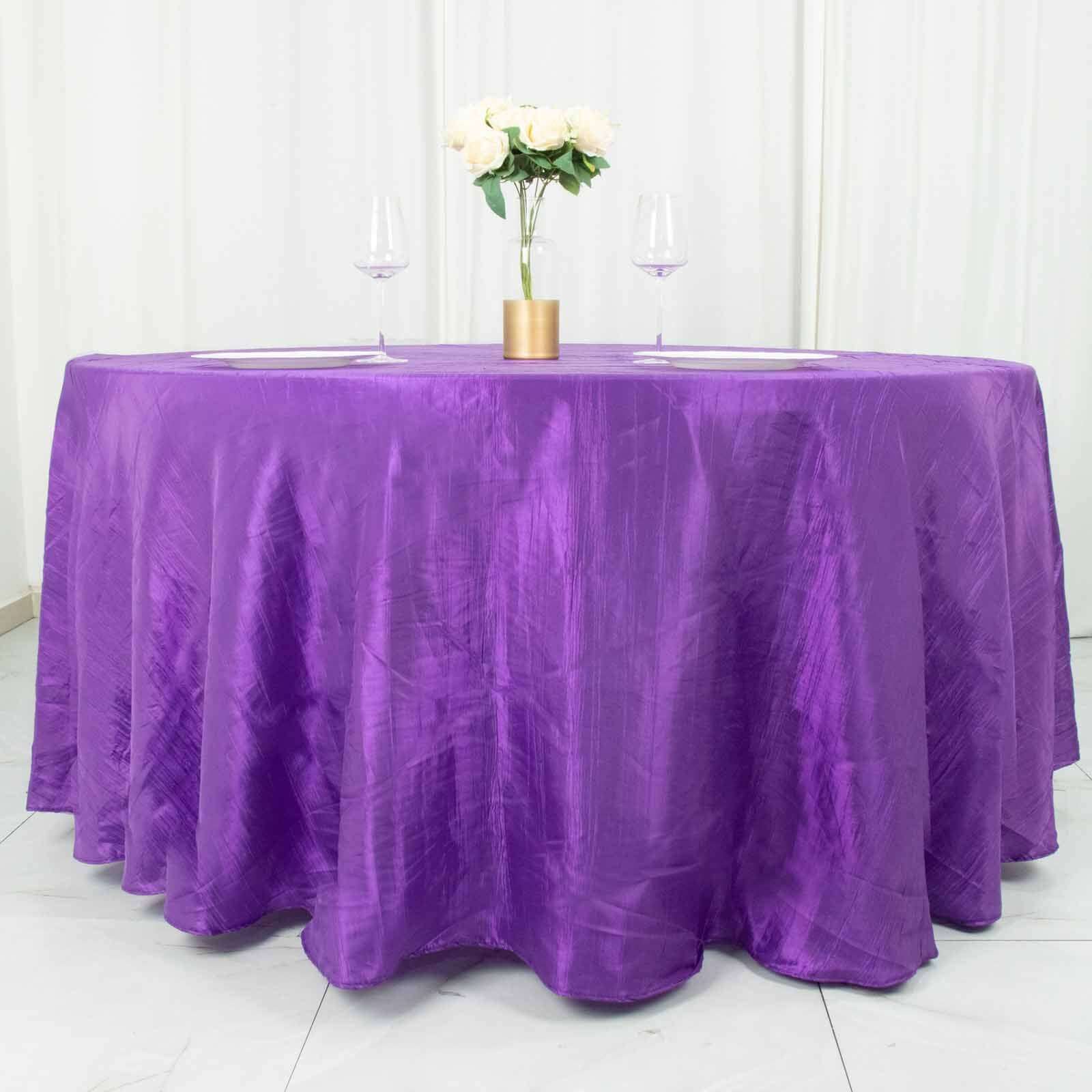 Taffeta 120" Round Tablecloth Purple - Seamless Accordion Crinkle Table Cover