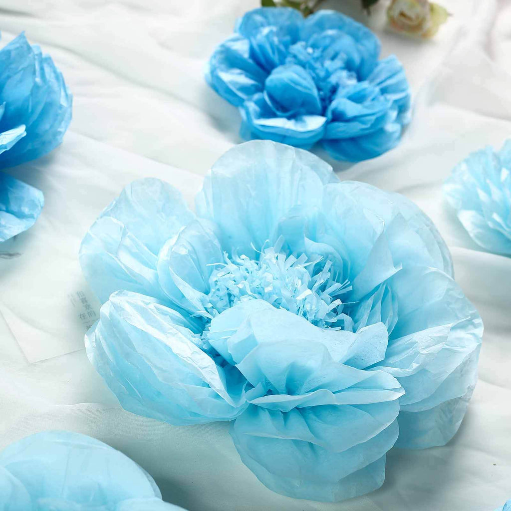 Set of 6 Periwinkle Turquoise Peony 3D Paper Flowers Wall Decor - 7",9",11"