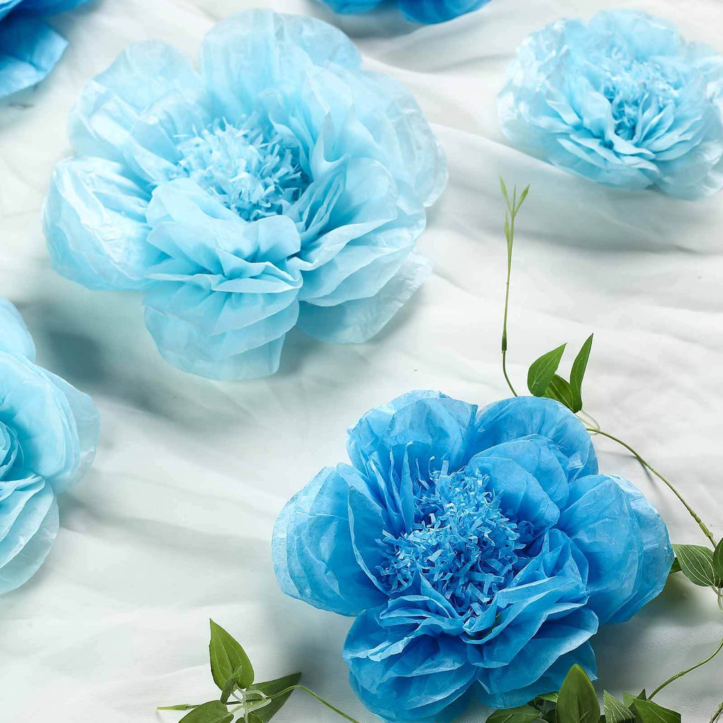 Set of 6 Periwinkle Turquoise Peony 3D Paper Flowers Wall Decor - 7",9",11"