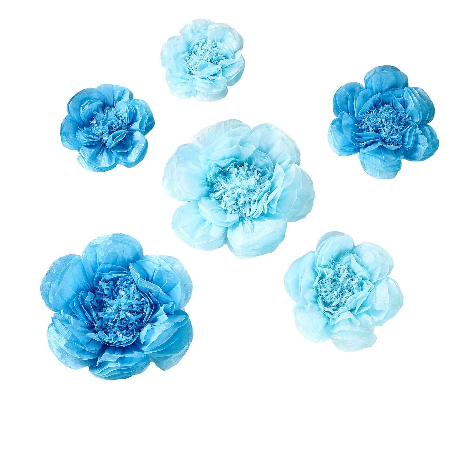 Set of 6 Periwinkle Turquoise Peony 3D Paper Flowers Wall Decor - 7",9",11"