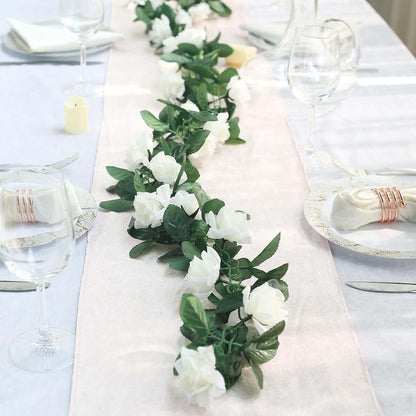 6ft Cream Artificial Silk Rose Garland UV Protected Flower Chain